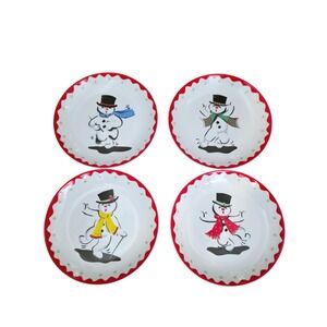 Christmas Snowman Dessert / Salad Plates, 4PC Appetizer Snack Tableware Set